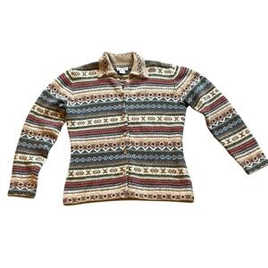 SKYR Lambswool Button Up Sweater Cardigan Multi Color Women’s Size M Fair Isle